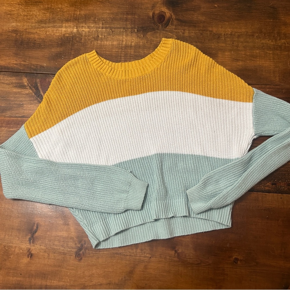 Yellow White Mint Striped Sweater Hollister Womens Medium